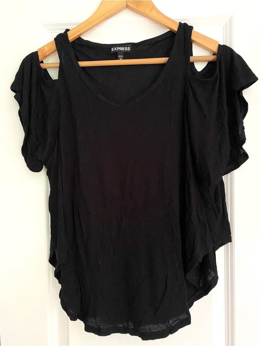 Express Black Cold-Shoulder Ruffle Top — Women’s Size XS